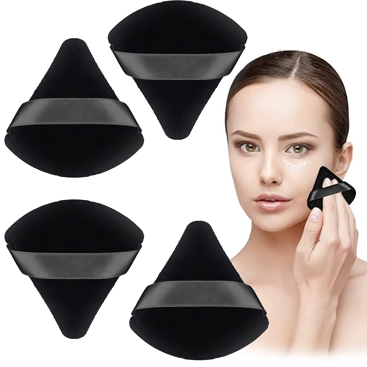 MAYCREATE 4pcs Triangle Powder Puff Makeup Sponge Puff Makeup Puff for Face Powder Loose Powder, Skin-Friendly Beauty Makeup Tools, Wet and Dry Use - Black MAYCREATE 4pcs Triangle Powder Puff Makeup Sponge Puff Makeup Puff for Face Powder Loose Powder, Skin-Friendly Beauty Makeup Tools, Wet and Dry Use - Black
